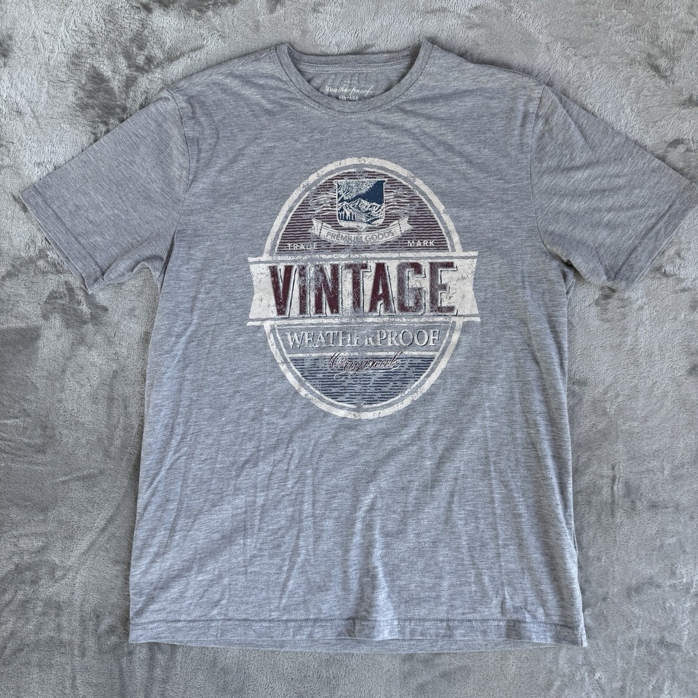 Weatherproof‎ Vintage Men's Graphic Crew Neck Short Sleeve Tee, Gray, Size M